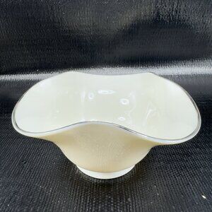 Lenox USA Devon Tri Corner Ruffled Fluted Candy Bowl Ivory Silver Rim Porcelain